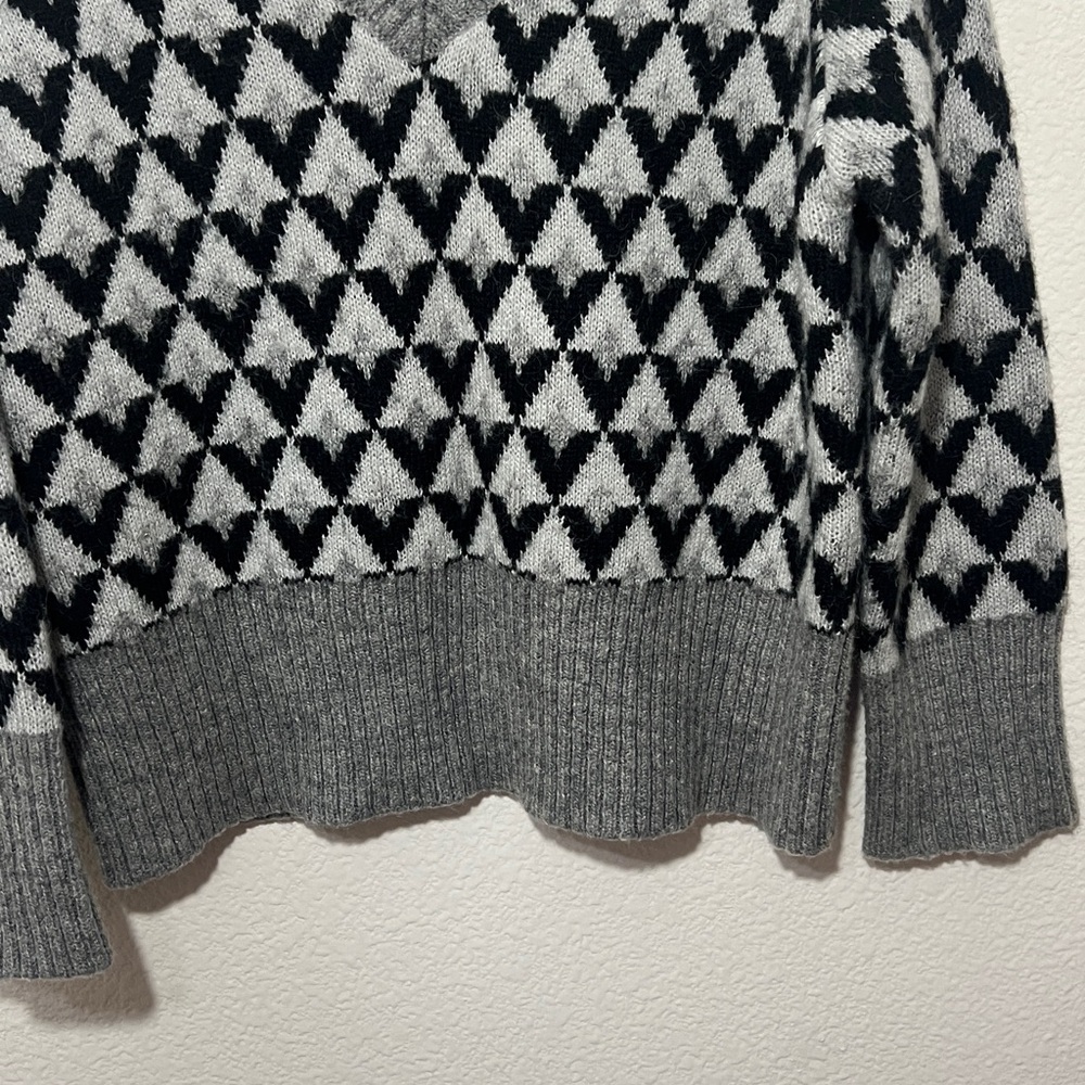 MM & CO. v neck Sweater XS checkered wool blend knit oversized fall preppy - Picture 4 of 7